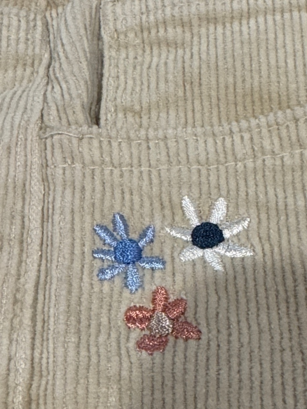 Forever 21 Cream Corduroy High-Rise Pants Flare Leg Embroidered Flowers Size S - Picture 8 of 11